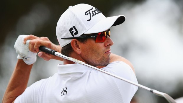 Fightback:  Adam Scott hits a tee shot during the final round of the 2015 Australian Masters at Huntingdale Golf Club.