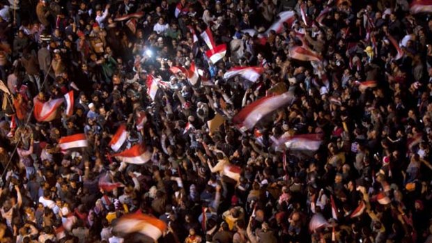 History in the making ... thousands gather in Cairo's Tahrir Square.