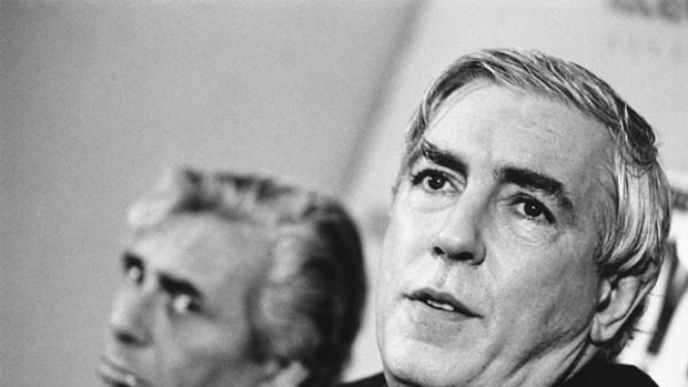 Peter Cook (with Barry Humphries) at the inaugural Melbourne comedy festival.