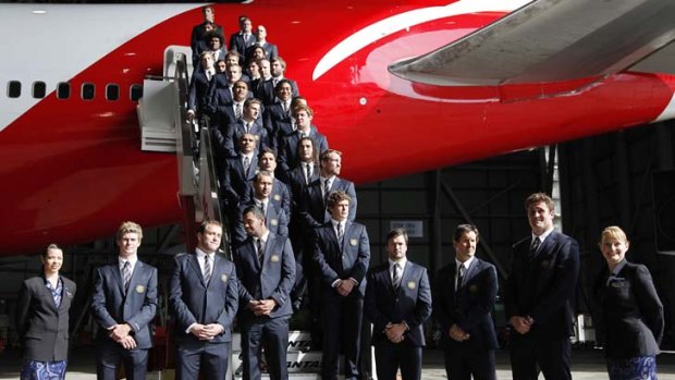 Spot the missing player ... the Wallabies World Cup team photo.