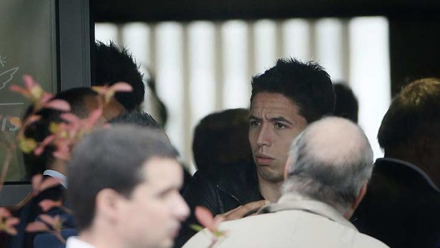 Samir Nasri arrives at Le Bourget airport after flying from Donetsk yesterday.
