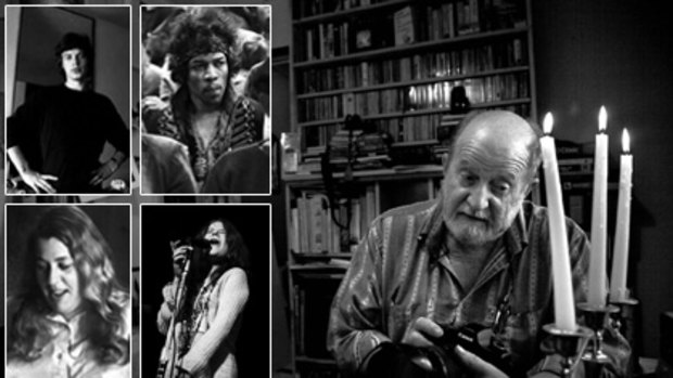 Photographer to rock legends Colin Beard (right) with some of his early work (insets: clockwise from left) Mick Jagger, Jimi Hendrix, Janis Joplin and Mama Cass Elliot.