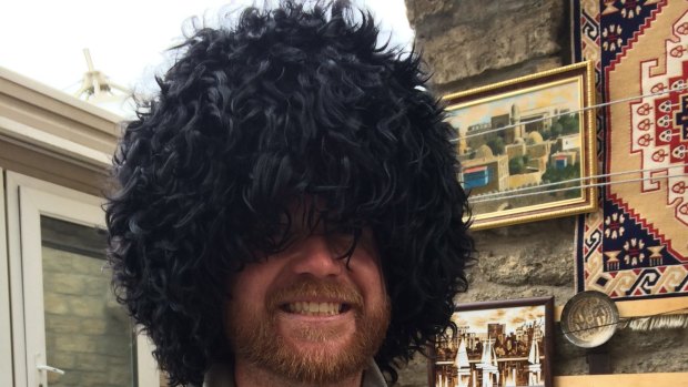 Got big or go home: Ben with the gigantic furry hat he bought in Azerbaijan.