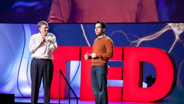 Salman Khan with Bill Gates before Khan's talk at this year's TED conference.