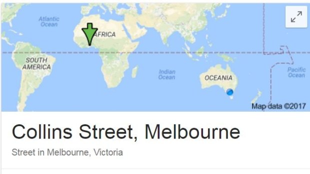 The bizarre result you get if you type "Collins Street" into Google.