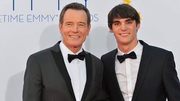 Actors Bryan Cranston and RJ Mitte at the Emmy Awards.