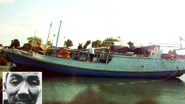 Mirza Houssain (inset) and the boat he planned to use to smuggle 53 people to Australia from Lombok.