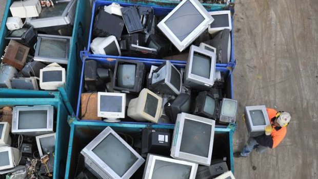 Old TV sets and computers await recycling at SRS in Thomastown.
