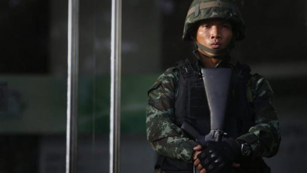 A Thai soldier in Bangkok after martial law was declared.