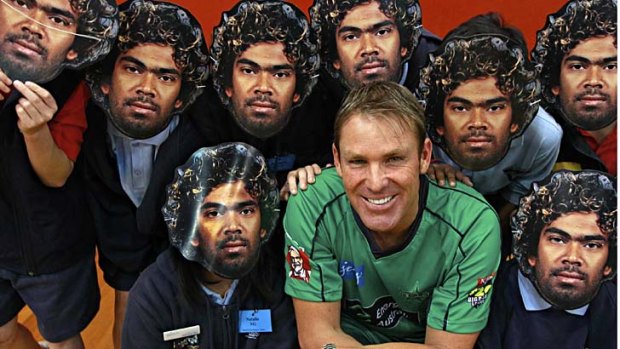 Spin king Shane Warne with  Lasith Malingas.