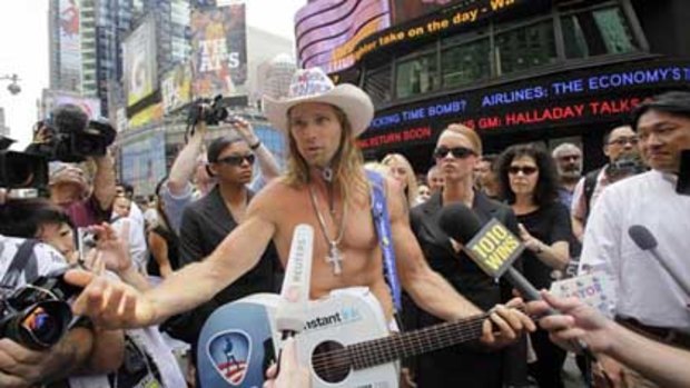 Naked Cowboy Robert Burck in New York's Times Square.