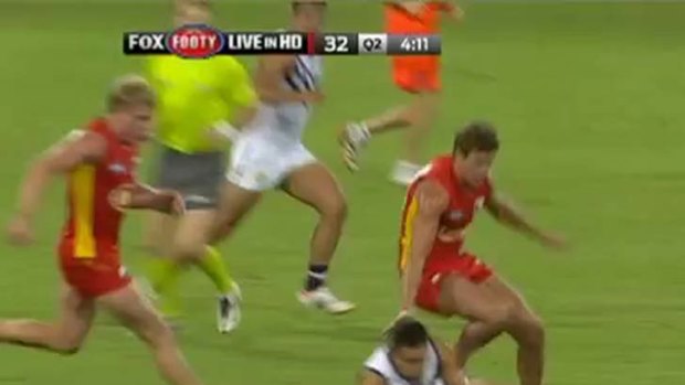 The incident involved Greg Broughton sliding to collect a loose ball in Saturday night's Gold Coast-Fremantle match and catching the ankle of opponent David Swallow once he had done so.