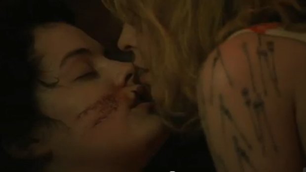 Riley Keough and Kylie Minogue pucker up in the new film Jack & Diane.