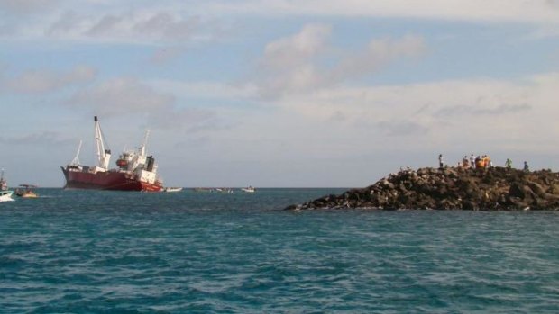 The Ecuadoran freighter which ran aground in the Galapagos islands.