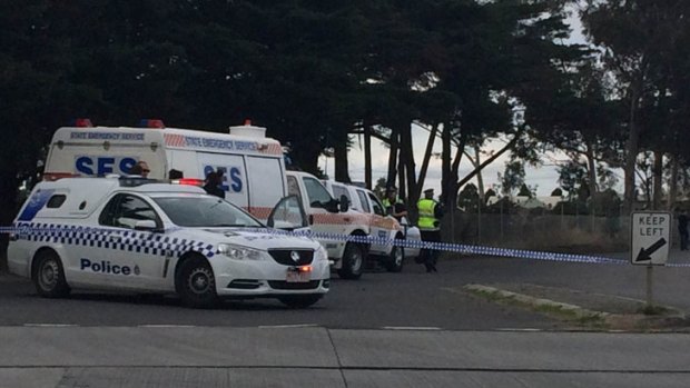 Police on the scene in Keilor East after a body was found lying on the street.