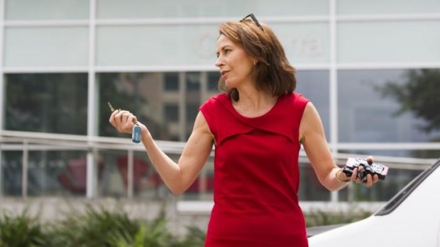 ABC Canberra broadcaster Virginia Haussegger leaves the Dickson studios after the announcement. 