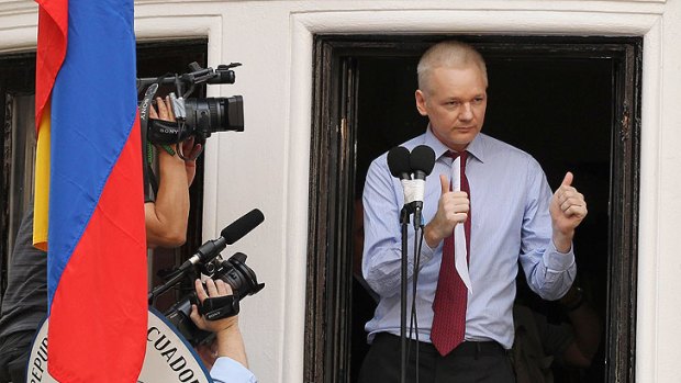 WikiLeaks founder Julian Assange after speaking to the media outside the Ecuadorian embassy in west London earlier this week.