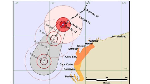 A BOM map tracking the cyclone.