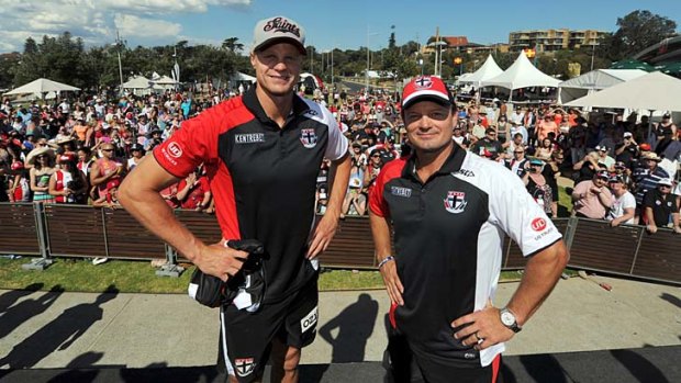Captain and coach: Nick Riewoldt and Scott Watters at St Kilda's family day.