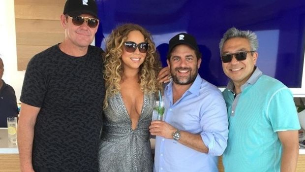 James Packer and Mariah Carey with Brett Ratner on Packer's super yacht.
