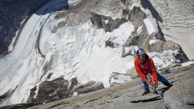 Dizzying heights: David Lama on the final pitch of Cerro Torre.