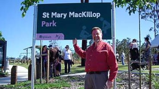 Ipswich city councillor Paul Tully at the newly named park, the first park in Australia to be dedicated in honour of St Mary.