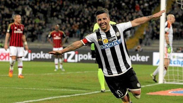 Udinese's Antonio Di Natale celebrates his decisive goal.