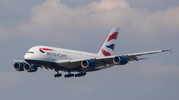 A British Airways A380 on final approach into London Heathrow.