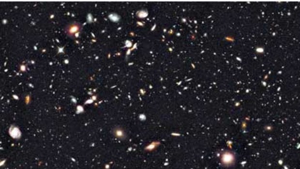 The deepest image of the universe previously ever taken in near-infrared light. The faintest and reddest objects in the image are galaxies that formed 600 million years after the Big Bang.