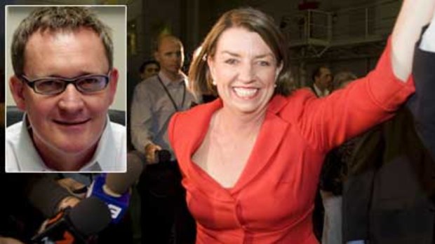 Queensland Premier Anna Bligh celebrates at her 2009 election victory. INSET: Anti-privatisation campaigner Warren Smith from the Maritime Union of Australia.
