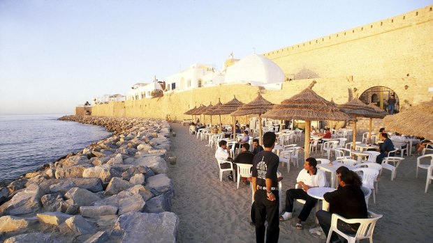 This beautiful Tunisian beach front is almost empty of  tourists, with only domestic ones daring to come.