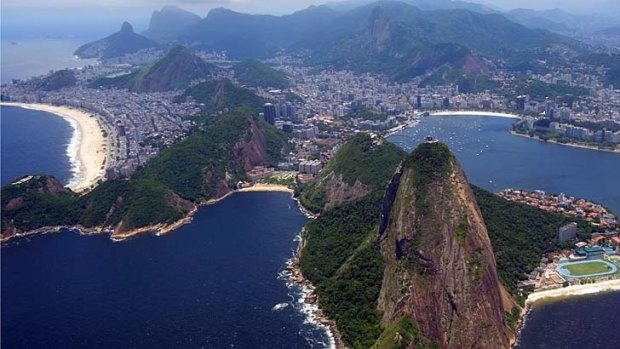Copacabana and Sugar Loaf mountain in Rio de Janeiro, Brazil.