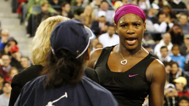 Serena Williams gets in another shot at the line judge before being bounced out of the US Open semi final while facing match point against Kim Clijsters.