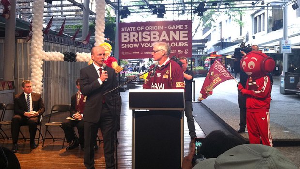 Darren Lockyer and Brisbane Marketing chief executive John Aitken at today's Queen Street Mall launch.