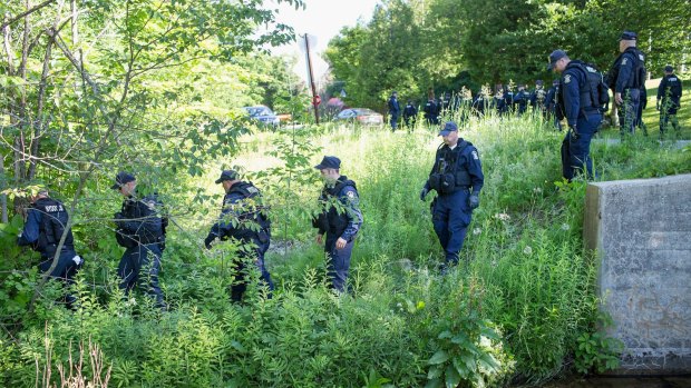 Correction officers head into the woods as the manhunt for convicted murderer David Sweat continues in New York. 