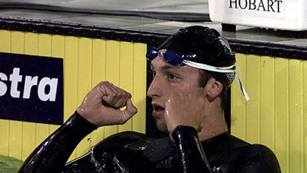 Back in the pool? Ian Thorpe celebrates breaking the 800m freestyle world record in March 2001.