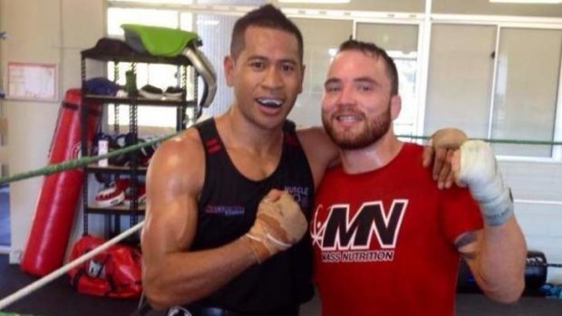 Brendan 'Badger' O'Reilly (right) with sparring partner Reuben 'El Toro Loco' Aiono at Albion gym Fighting for Fitness.