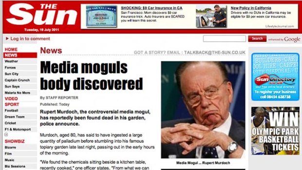Hacked ... LulzSec put a fake story on The Sun's website saying Rupert Murdoch was dead.