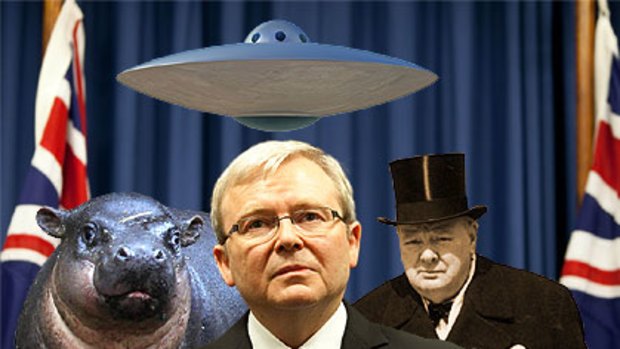 Baby hippos, Winston Churchill and UFO sightings on ABC 24 ... but no live cross to Kevin Rudd. <I>Graphic: Liam Phillips</i>