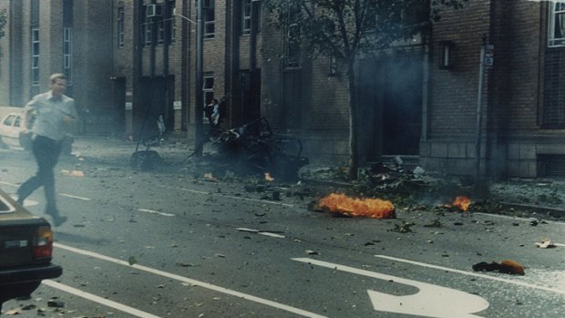 The scene of the Russell Street bombing, which killed policewoman Angela Taylor.