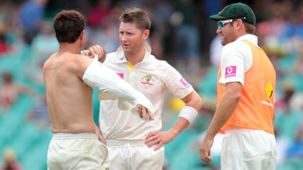 The shirt change ... Ricky Ponting, left with Michael Clarke.