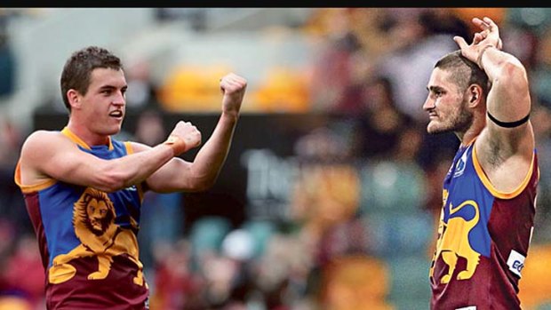 What's old is new: Brisbane's Tom Rockliff (left) is a young player going places, whereas Brendan Fevola's time in Brisbane proved more a second going than a second coming.