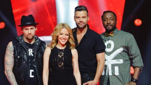 Even the coaches are getting emotional now ... from left, <i>The Voice's</i> Joel Madden, Kylie Minogue, Ricky Martin and will.i.am.