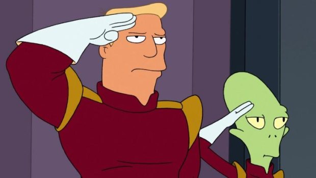 The voice of Zapp Brannigan (left) was inspired by "a bunch of big, dumb radio announcers".