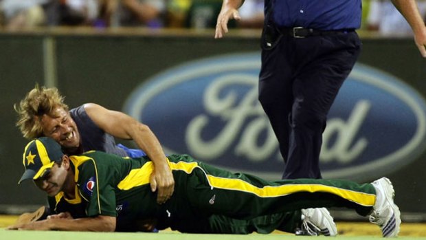 Dark night ... Khalid Latif was unharmed after this incident at the WACA Ground on Sunday evening. ‘It was still not what you want to have happening in a game of cricket,’ Latif said of the incident that sparked furore.