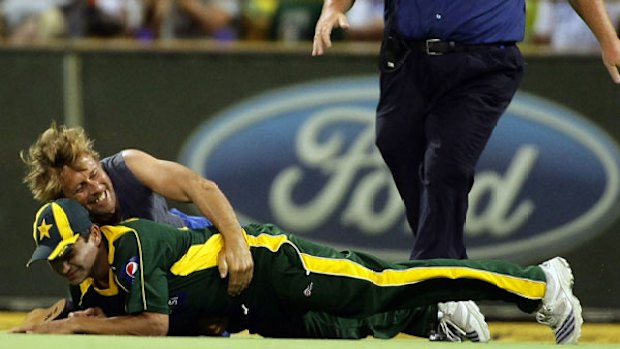 Dark night ... Khalid Latif was unharmed after this incident at the WACA Ground on Sunday evening. ‘It was still not what you want to have happening in a game of cricket,’ Latif said of the incident that sparked furore.