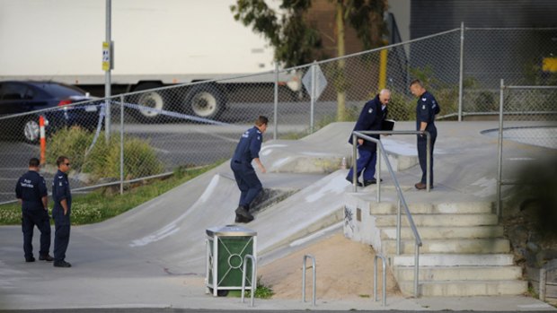 Police search at the Northcote skate park at All Nations Park, Northcote where a 15 year old boy was shot and  killed by police.