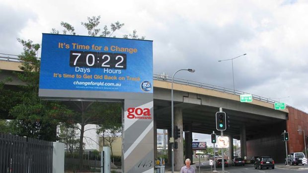 The LNP billboard with a clock counting down to the opposition's predicted election date.