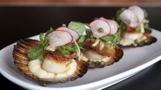 Mouth watering ... scallops with pork belly and apple.