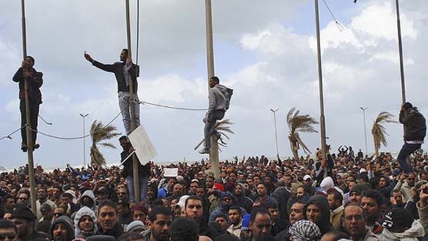 Protesters gather in Benghazi, Libya.